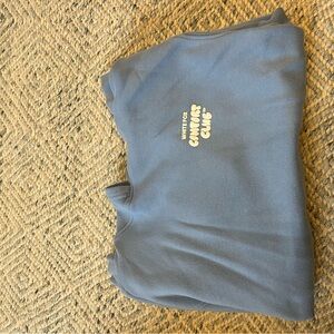 White Fox Boutique Blue Crewneck Sweatshirt with Cream Logo